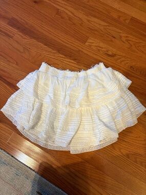 aerie White Tiered Lace-Trim Mini Skirt